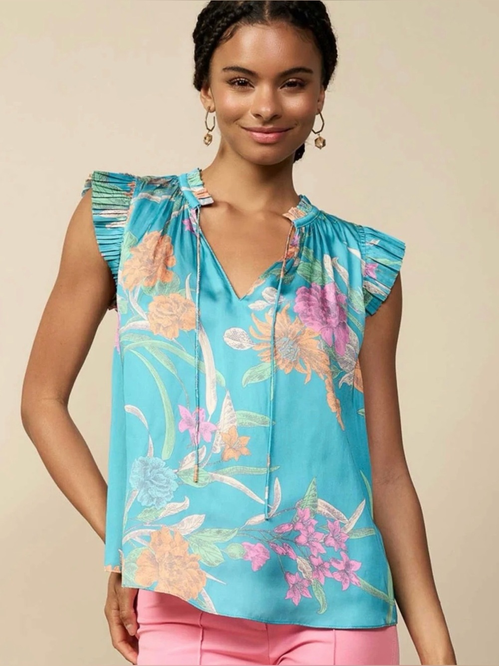 Anthropologie Current Air Turquoise Floral Blouse